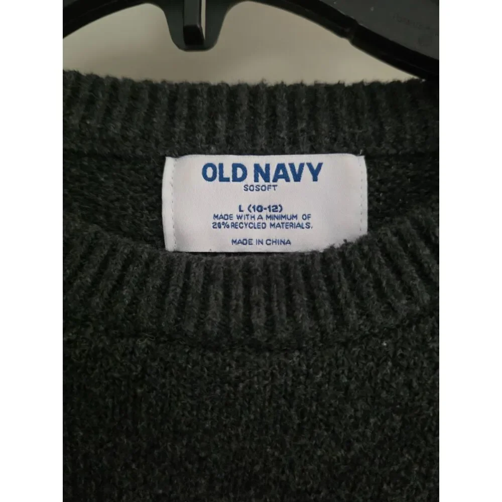 Old Navy Kids Size L (10-12) Gray Skating Santa Graphic SoSoft Sweater